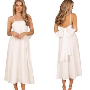 NEW Petal & Pup Alice White Poplin Bow Tie Back A-Line Midi Dress - L